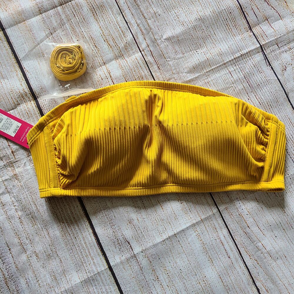 Mustard Textured Strapless Bikini Top
